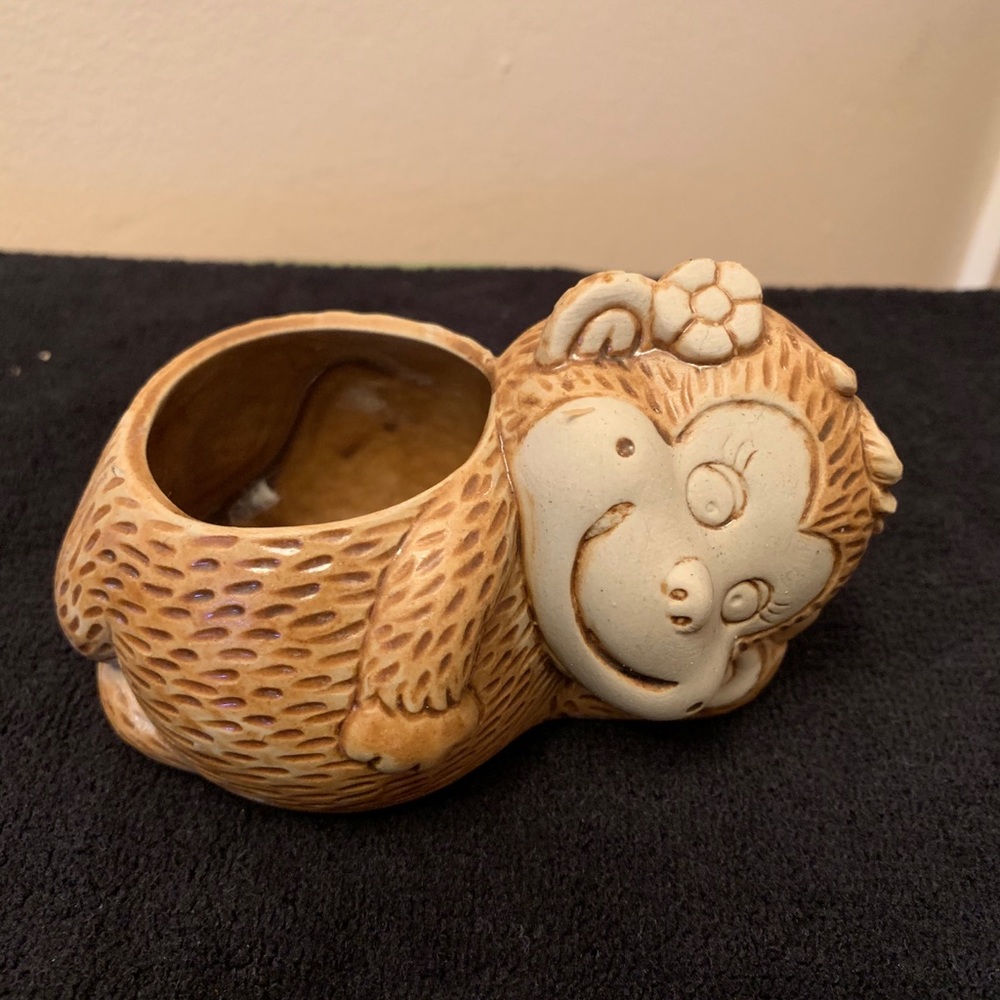 Unique pottery girl Monkey planter